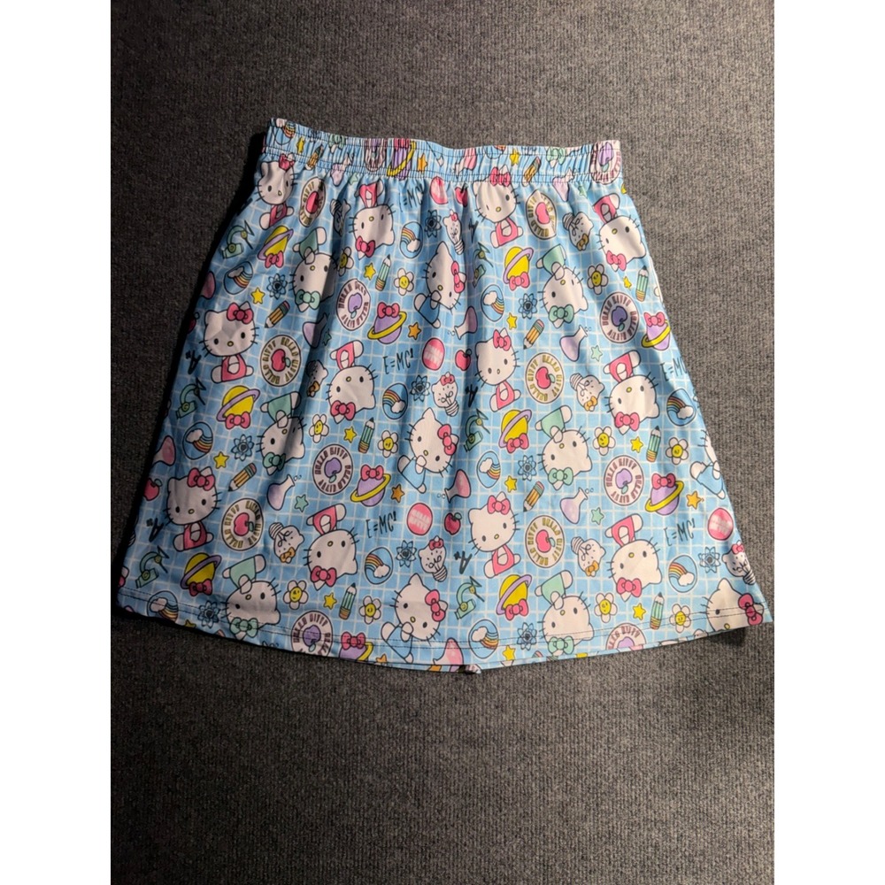 Sanrio Hello Kitty Science Print Blue A-Line Skirt Elastic Waist Y2K Kawaii
